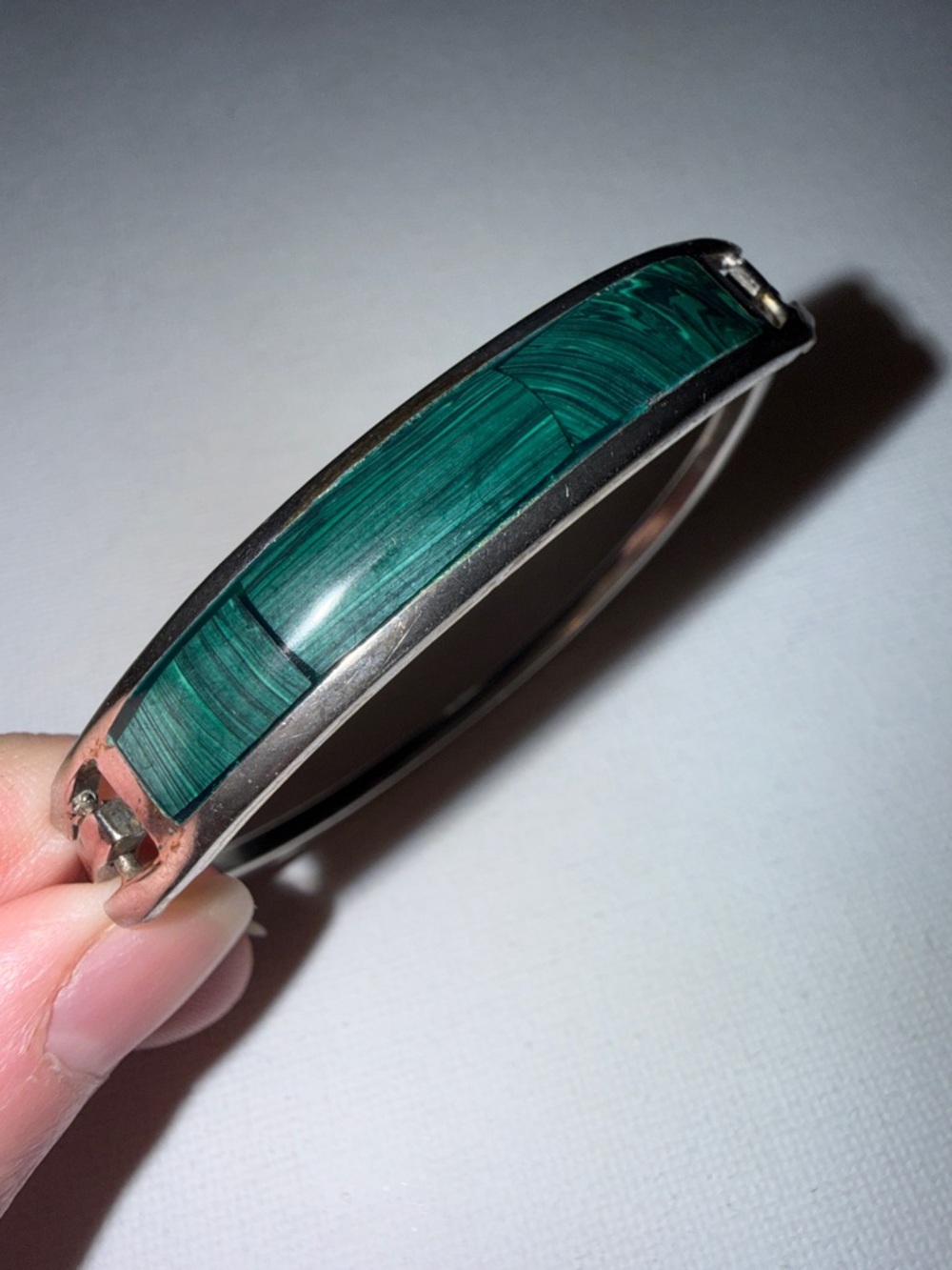 Sterling Silver 925 Mexico Inlaid malachite Bangle